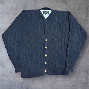 Woods & Gray Mens Sweater Cardigan Large Blue Knit Grandpa Outdoors VINTAGE